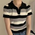 Women Retro Lapel High Waist Short Sleeve Knitted Sweater