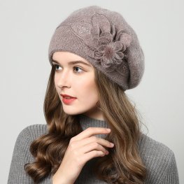 Beret Wool Knitting Autumn Winter Floral Women Berets