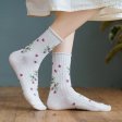 Calcetines de tubo medio florales pequeños de 1 pieza para mujer de estilo nuevo - Blanco