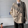 Vintage Jackets Men Micro Plaid Double Breasted Boxy Coat