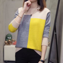 Camicia da donna con fondo in pullover a blocchi di colore