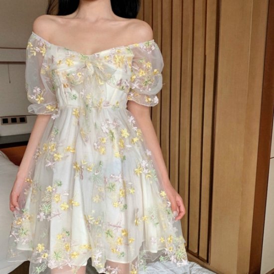 Robe à fleurs française sexy à manches bouffantes en mousseline de soie imprimée femmes