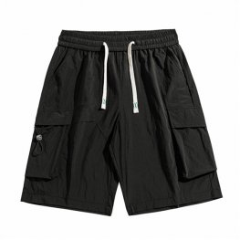 Men Solid Color All-Match Summer Thin Drawstring Loose Shorts