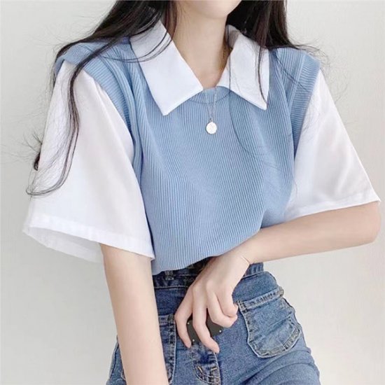 Women College Style Polo Loose Casual All-Match Short-Sleeved