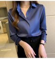 Camisas de seda Mujer de manga larga Office Lady Camisa básica Top